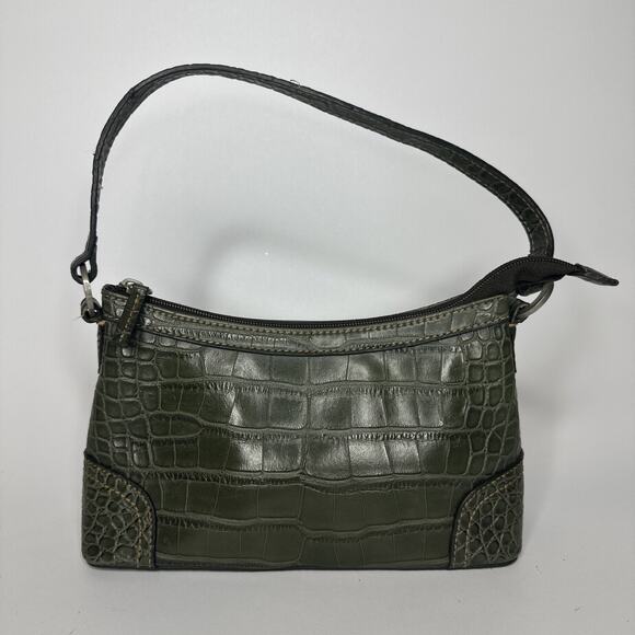 Vintage Tommy Hilfiger Mini Handbag Purse Croc Embossed Faux Leather Y2K Green - Picture 1 of 16